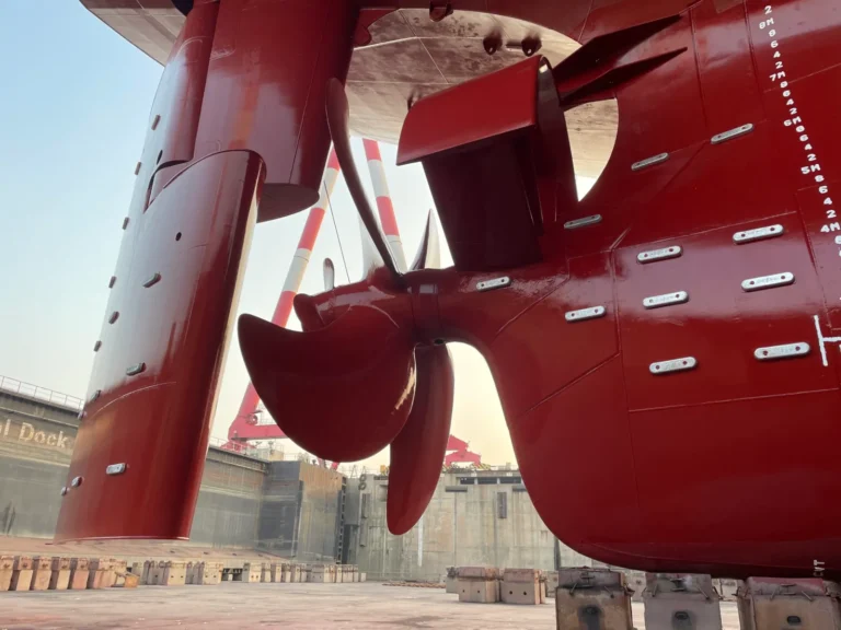 Energy saving fins on a stern in drydock
