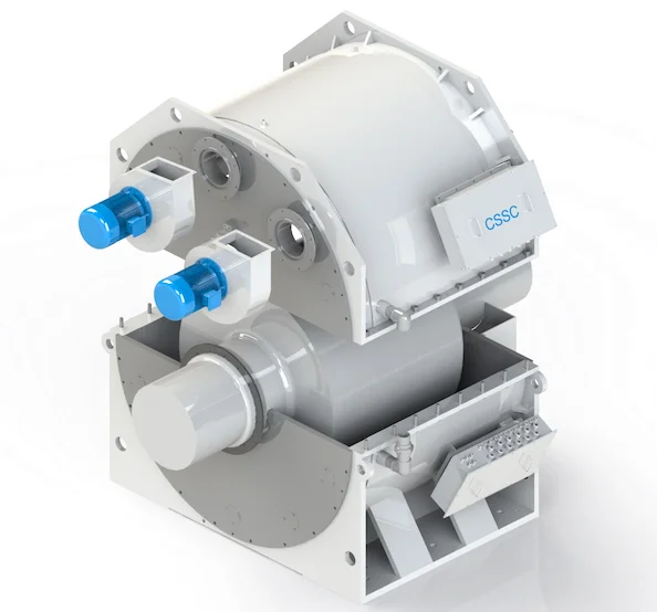 The split-half shaft generator shown with its housing open